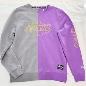 New Era LA Lakers Men's Two-Tone Gray and Purple Crewneck Sweater Los Angeles
